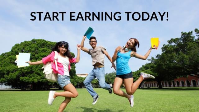 College students jumping for joy to earn money mystery shopping.